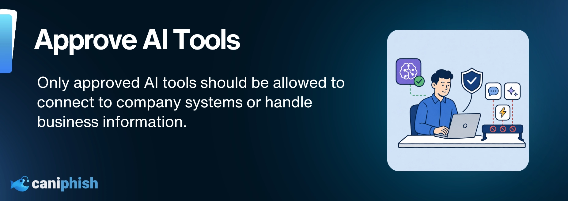 Employee using an approved AI tool while unapproved applications are blocked from accessing company systems