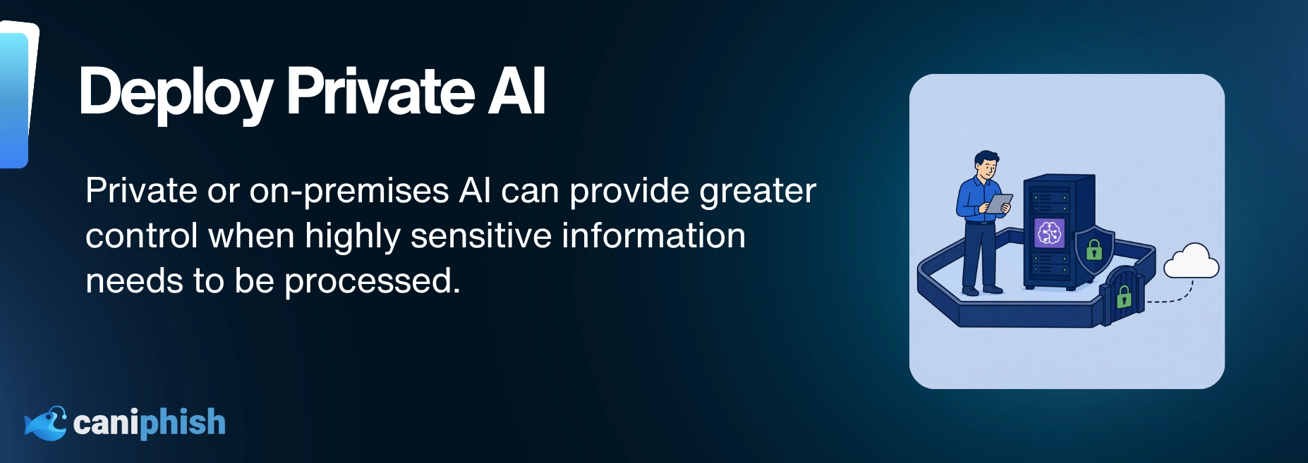 Private AI server protected behind security barriers while processing sensitive company information