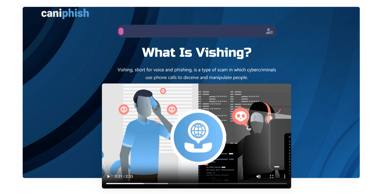 Image of starting animation within the Vishing training module