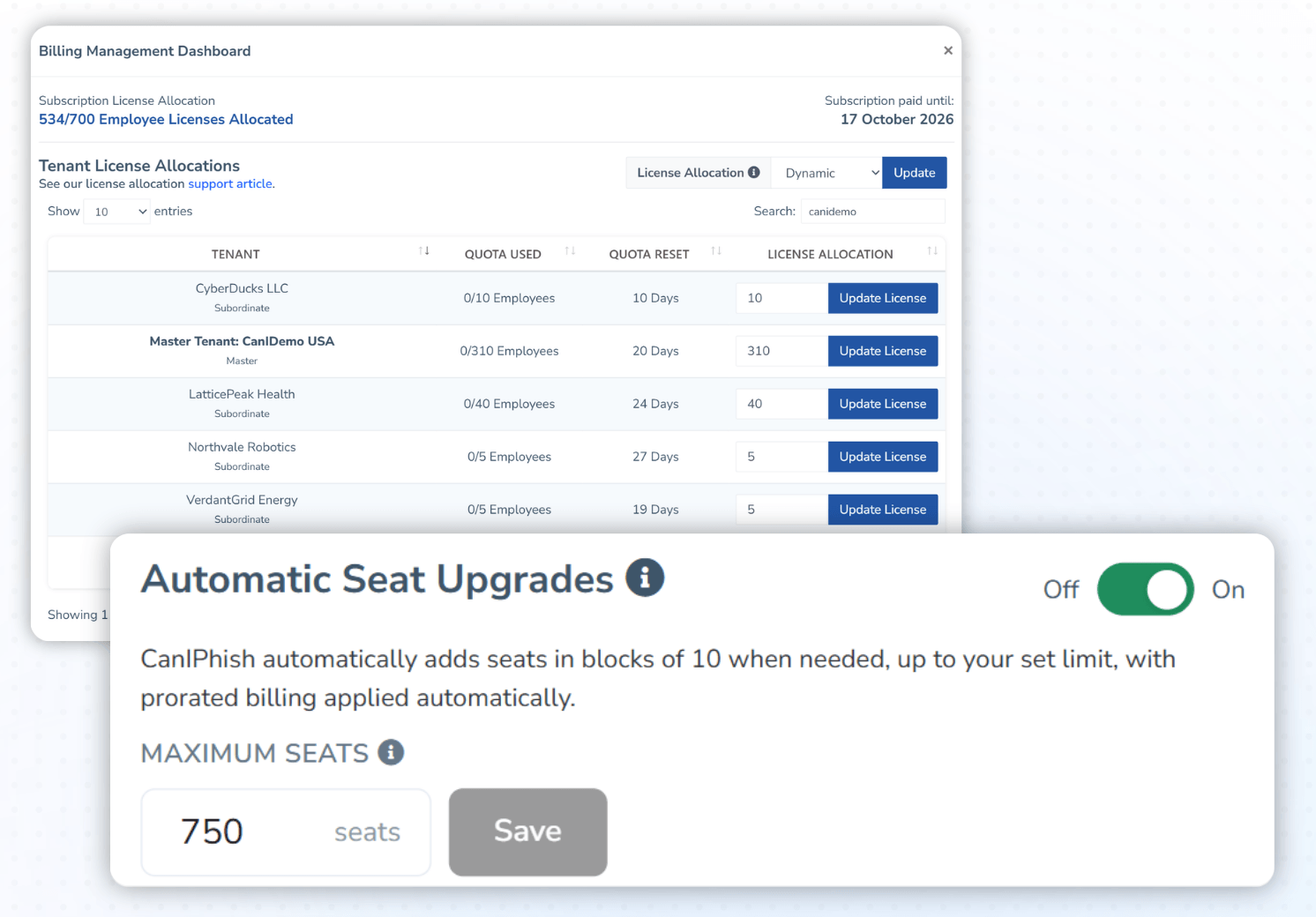 Automatic customer license management preview