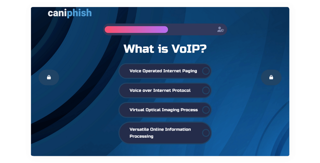 Image of a quiz question within the Vishing training module